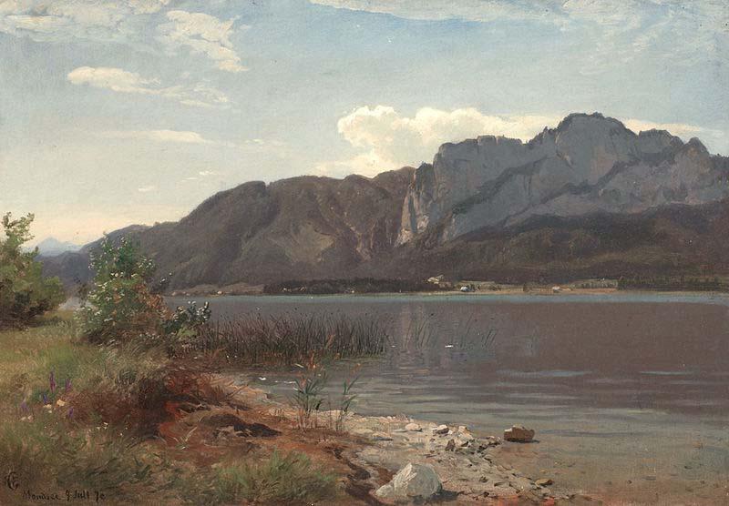 Hans Gude Painting Landskap fra Drachenwand ved Mondsee